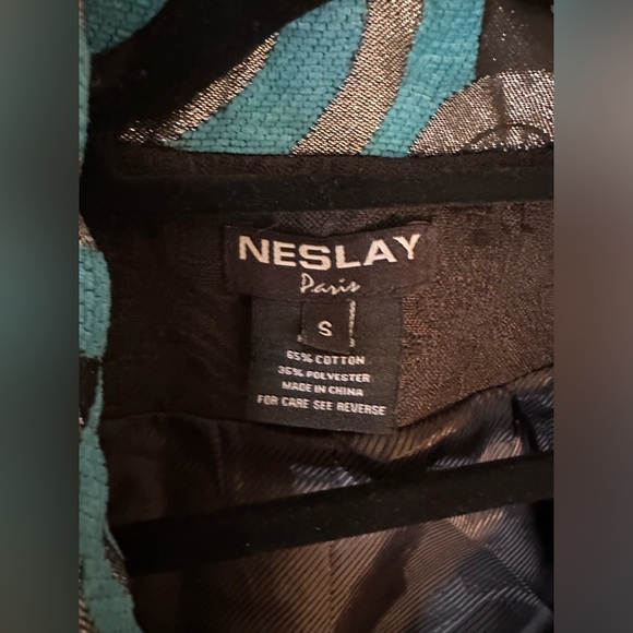 Vintage Neslay Paris Statement Jacket, Artsy Blue Metallic Embroidered Patchwork - Picture 3 of 13